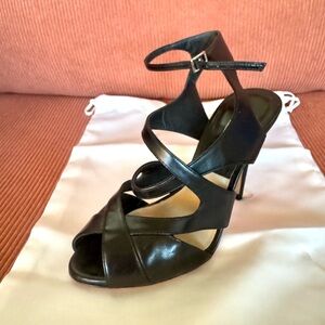 Michael Kors Cordelia Strappy Leather Open-Toe Heels in Black EU35/US5 MSRP $350